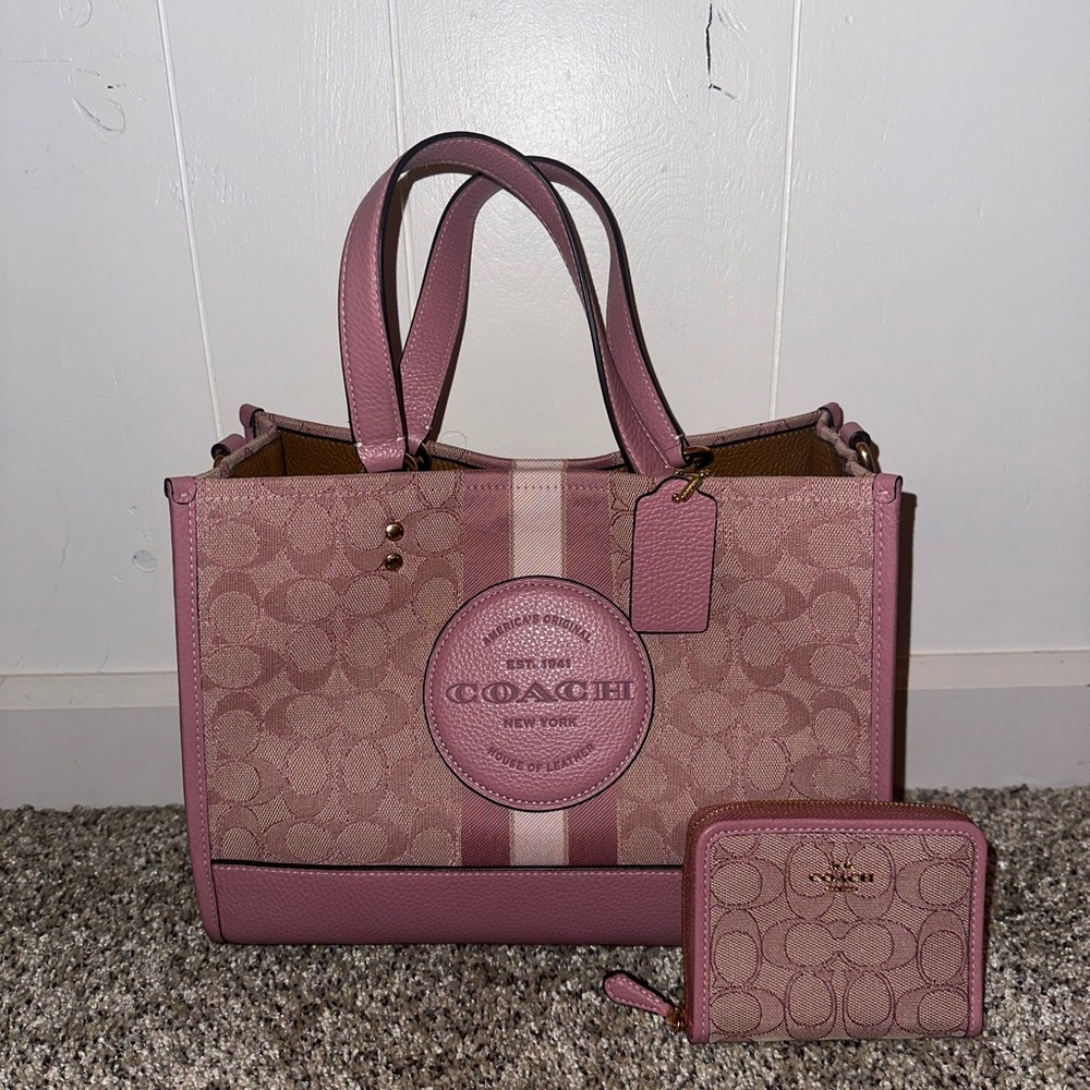 Coach Pink Signature Dempsey Tote and Matching Wallet